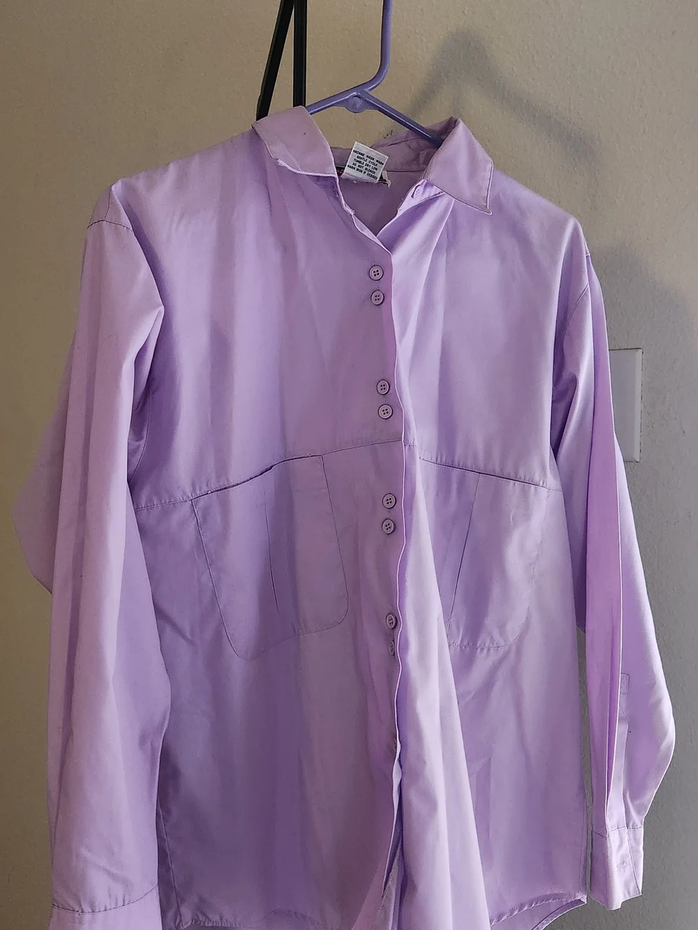 Women's Lilac Button-Up Blouse with Patch Pockets